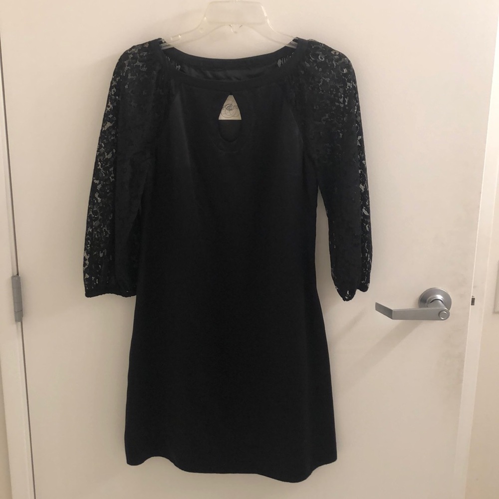 Black Silk Dress With Lace Sleeves